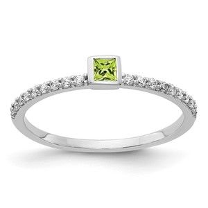 14k White Gold Diamond and Princess Peridot August Birthstone Ring (Size 7)